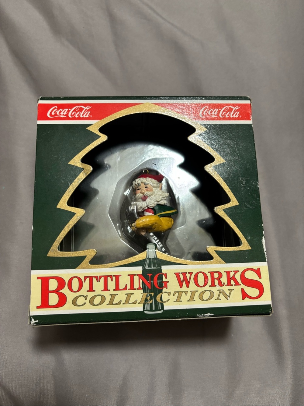 Coca Cola Green and Red Bottling Works Santa Tree Ornament